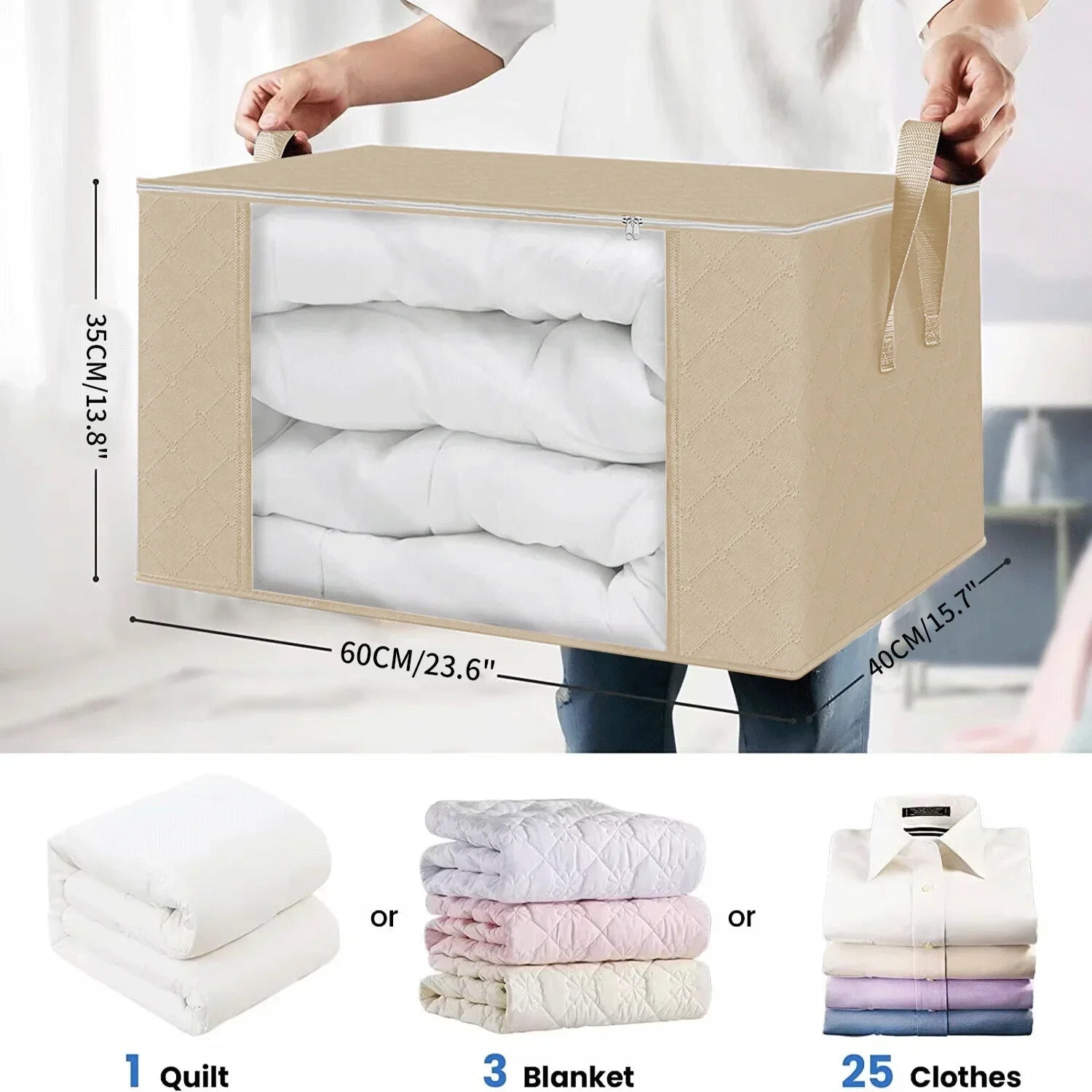Large Storage Bag – Foldable Organizer for Clothes, Blankets & Bedding